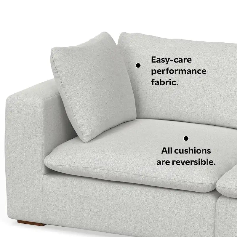 Canapé modulaire 3 places Marlee et pouf en tissu chenille velouté haute performance