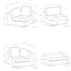 Canapé modulaire 3 places Marlee et pouf en tissu chenille velouté haute performance