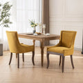 Chaises de salle à manger en tissu épais avec pieds en bois massif et clous décoratifs en bronze (lot de 2)