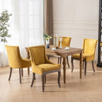 Chaises de salle à manger en tissu épais avec pieds en bois massif et clous décoratifs en bronze (lot de 2)