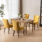 Chaises de salle à manger en tissu épais avec pieds en bois massif et clous décoratifs en bronze (lot de 2)