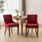 Chaises de salle à manger en tissu épais avec pieds en bois massif et clous décoratifs en bronze (lot de 2)