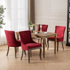 Chaises de salle à manger en tissu épais avec pieds en bois massif et clous décoratifs en bronze (lot de 2)