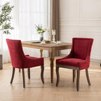 Chaises de salle à manger en tissu épais avec pieds en bois massif et clous décoratifs en bronze (lot de 2)