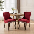 Chaises de salle à manger en tissu épais avec pieds en bois massif et clous décoratifs en bronze (lot de 2)