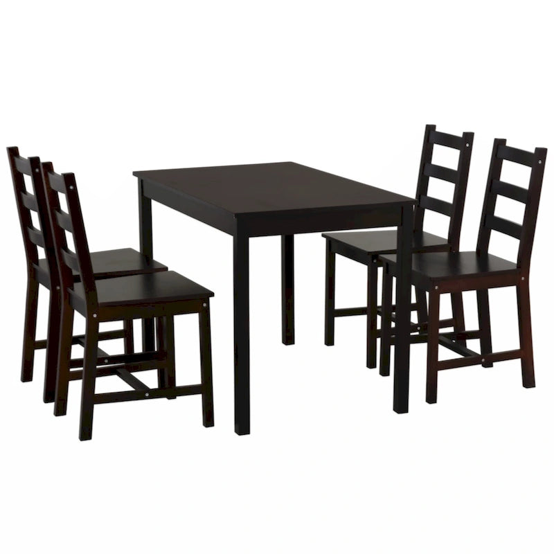 Ensemble de salle à manger 5 pièces, table et chaises de cuisine en bois pour coin repas, coin petit-déjeuner, brun châtaigne