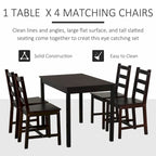 Ensemble de salle à manger 5 pièces, table et chaises de cuisine en bois pour coin repas, coin petit-déjeuner, brun châtaigne
