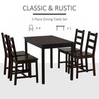 Ensemble de salle à manger 5 pièces, table et chaises de cuisine en bois pour coin repas, coin petit-déjeuner, brun châtaigne