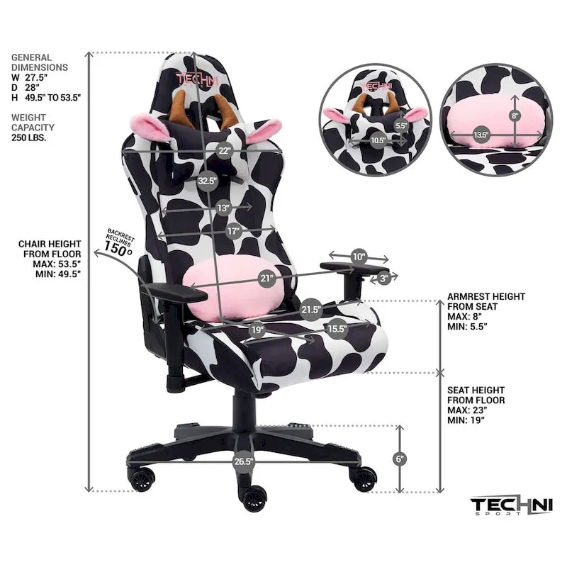 Chaise de jeu réglable Fun Cow Print Luxx Series