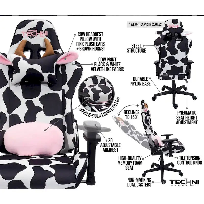Chaise de jeu réglable Fun Cow Print Luxx Series