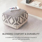 Pouf carré 22 x 22 x 16 Gris et Ivoire - Repose-pieds fait main pour salon, chambre, chambre de bébé, chambre d'enfant