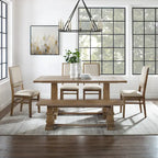 Ensemble de salle à manger rustique 6 pièces avec table à tréteaux, 4 chaises et banc, marron rustique