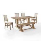 Ensemble de salle à manger rustique 6 pièces avec table à tréteaux, 4 chaises et banc, marron rustique