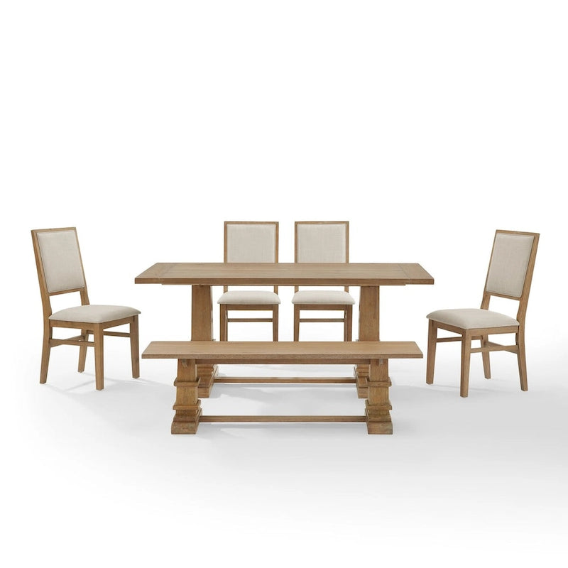 Ensemble de salle à manger rustique 6 pièces avec table à tréteaux, 4 chaises et banc, marron rustique