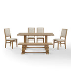 Ensemble de salle à manger rustique 6 pièces avec table à tréteaux, 4 chaises et banc, marron rustique
