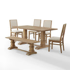 Ensemble de salle à manger rustique 6 pièces avec table à tréteaux, 4 chaises et banc, marron rustique
