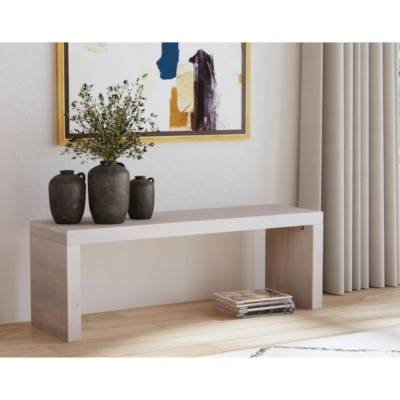 Banc Karson en bois massif blanc sable par East at Main