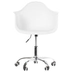 Chaise de bureau pivotante à coque moulée en plastique de style Mid-Century Modern avec roulettes, réglable.