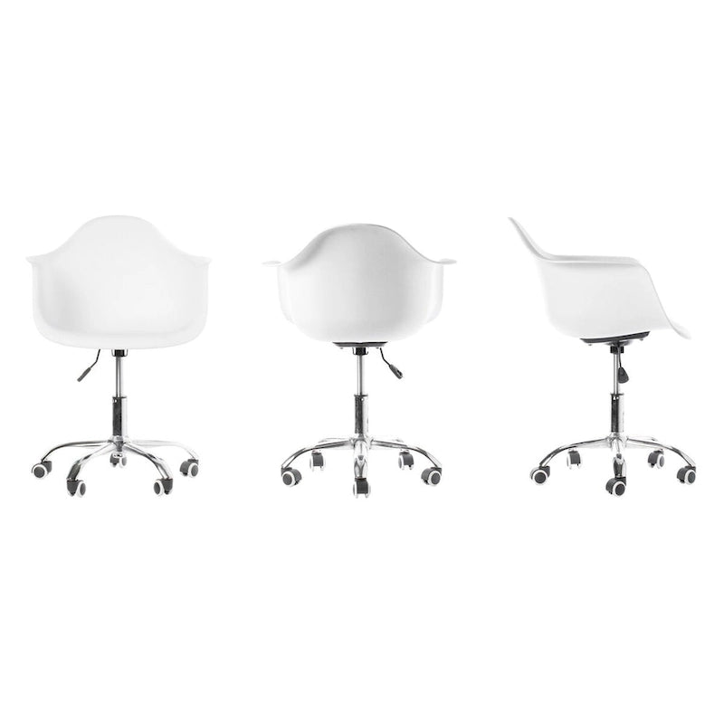 Chaise de bureau pivotante à coque moulée en plastique de style Mid-Century Modern avec roulettes, réglable.