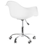 Chaise de bureau pivotante à coque moulée en plastique de style Mid-Century Modern avec roulettes, réglable.
