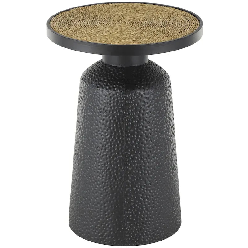 Table d'appoint en métal faite à la main avec plateau en corde - Noir - Roche River Decor