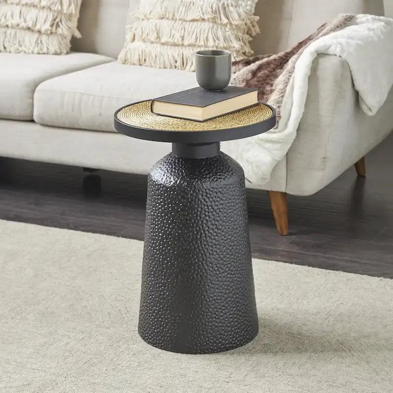 Table d'appoint en métal faite à la main avec plateau en corde - Noir - Roche River Decor