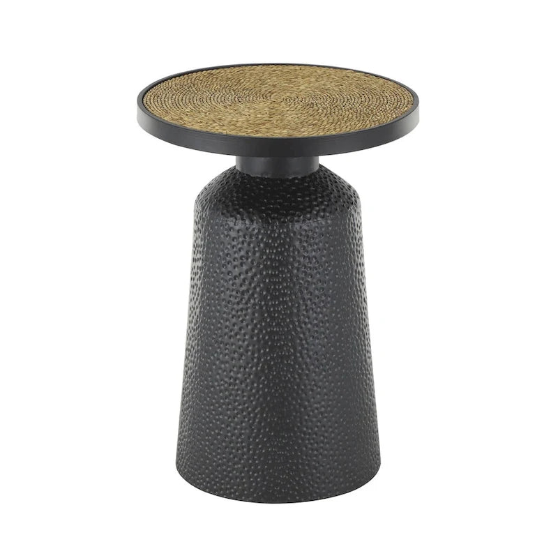 Table d'appoint en métal faite à la main avec plateau en corde - Noir - Roche River Decor