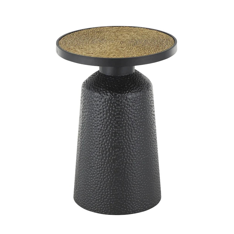 Table d'appoint en métal faite à la main avec plateau en corde - Noir - Roche River Decor