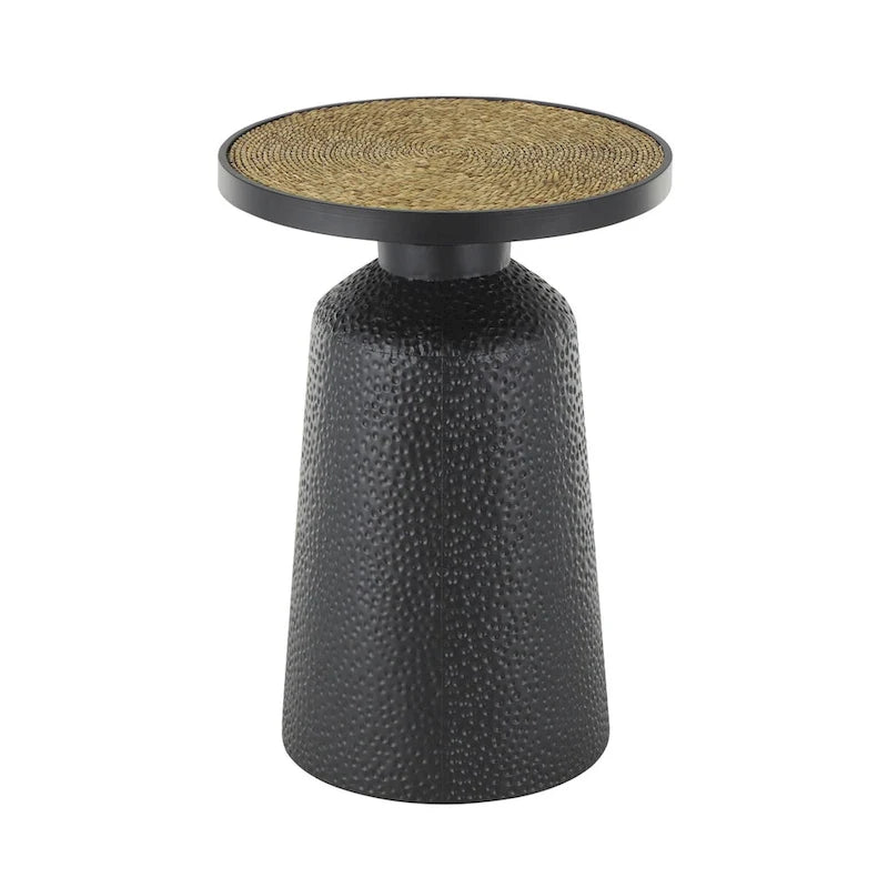 Table d'appoint en métal faite à la main avec plateau en corde - Noir - Roche River Decor