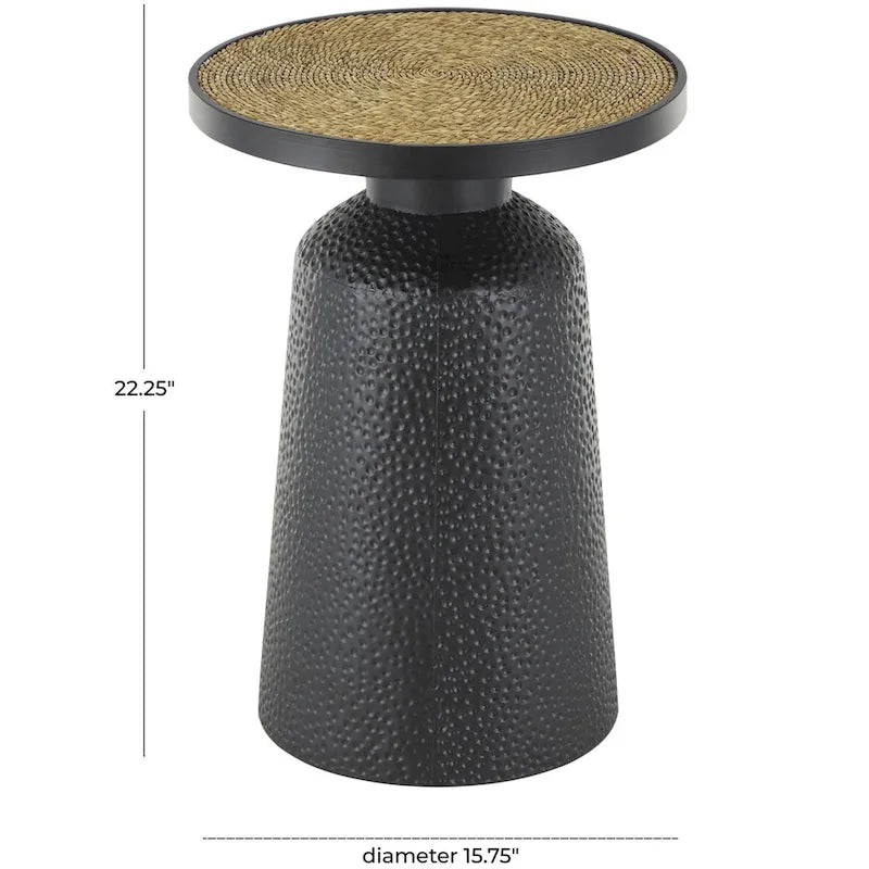 Table d'appoint en métal faite à la main avec plateau en corde - Noir - Roche River Decor